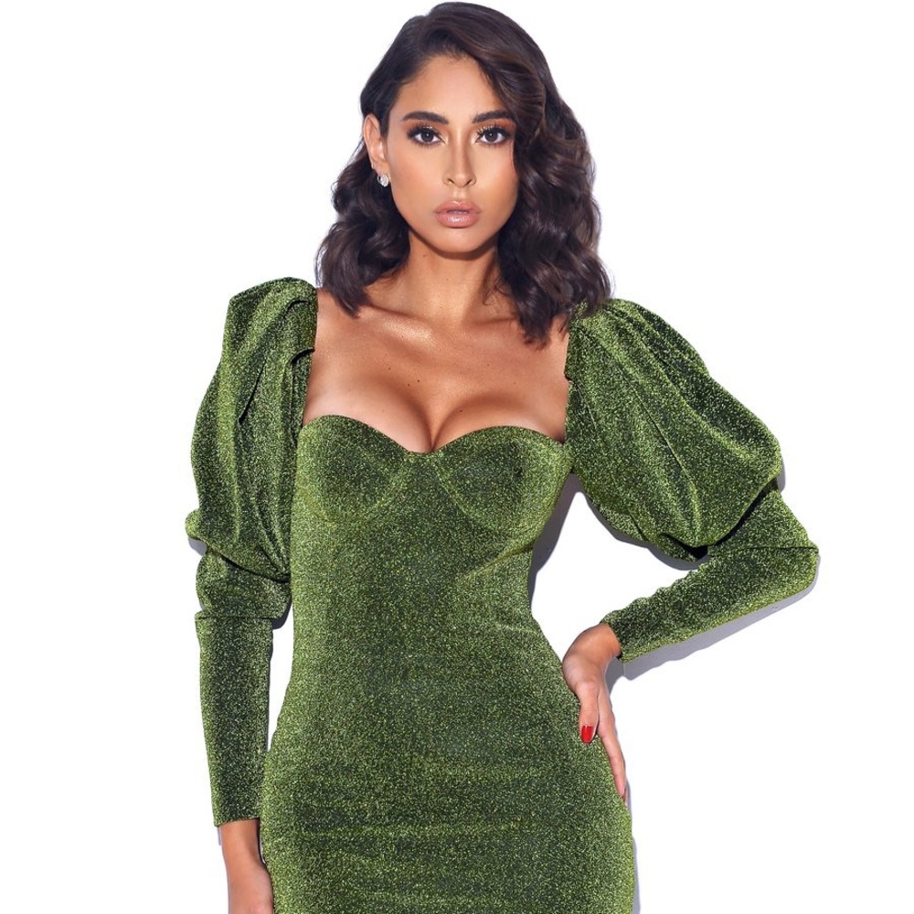 Down to Earth Puff Shoulder Sparkly Dress